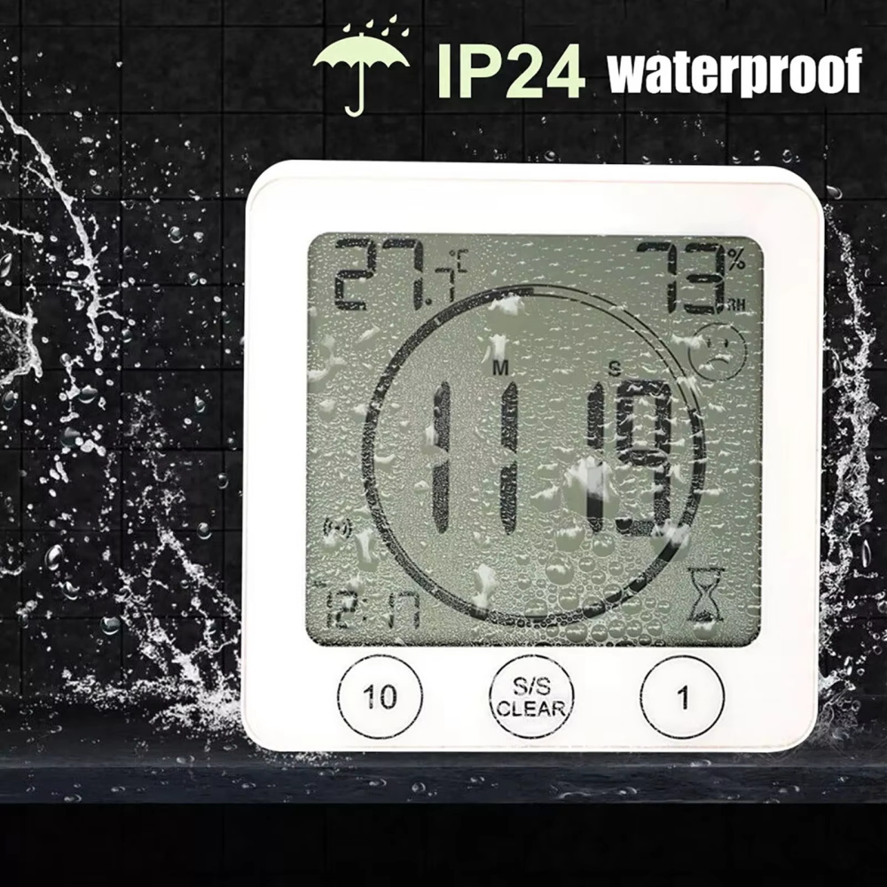 Digital Hygrometer Probe - Waterproof Digital Bathroom Wall Clock Shower